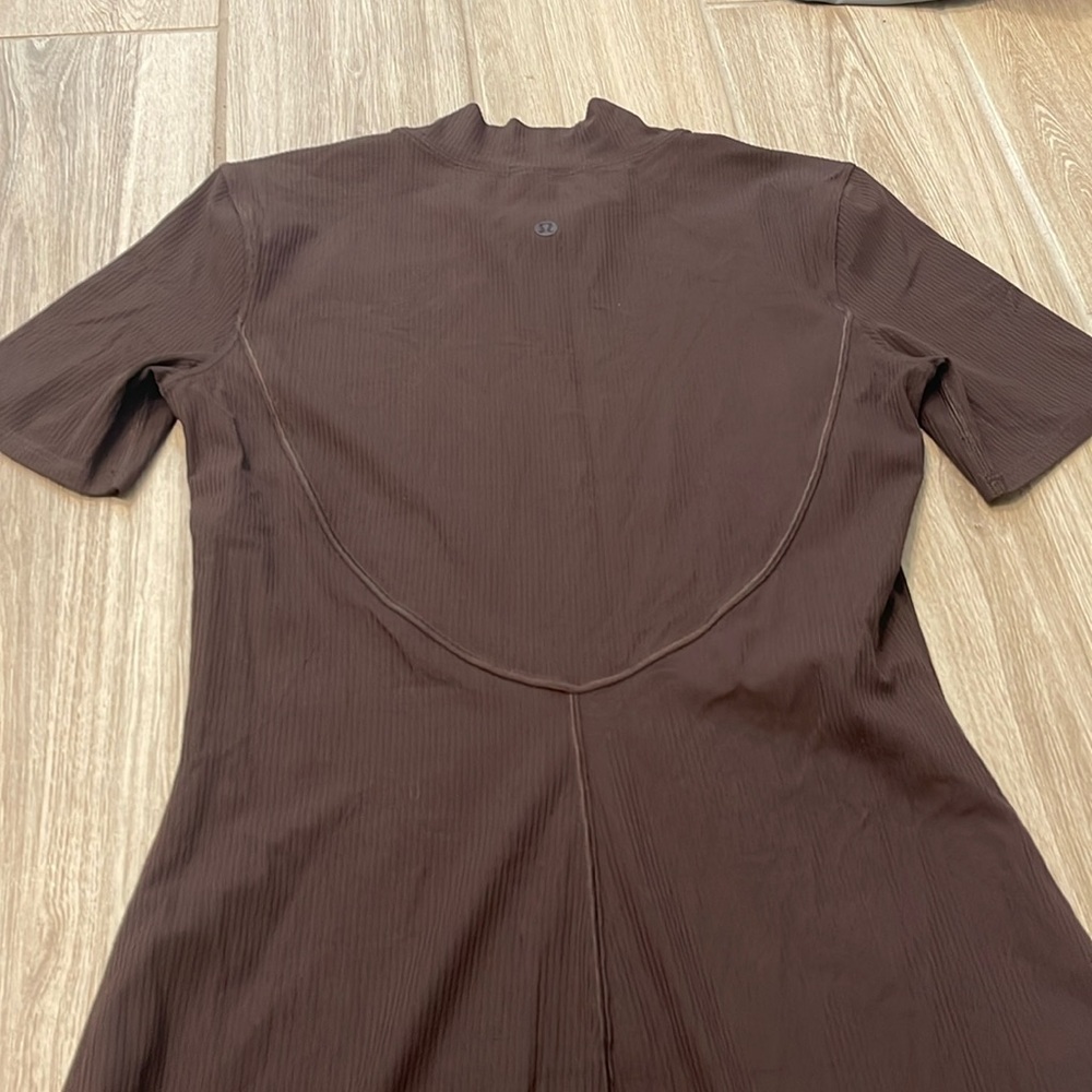 Lululemon All Aligned Ribbed Short-Sleeve Dress Espresso Sz 6 - Picture 7 of 9